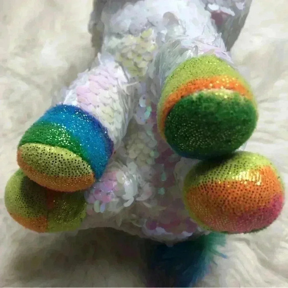 Ty Beanie Boo Pixy Unicorn Shiny Pink  / White / Rainbow Sequins 6” - Picture 7 of 12